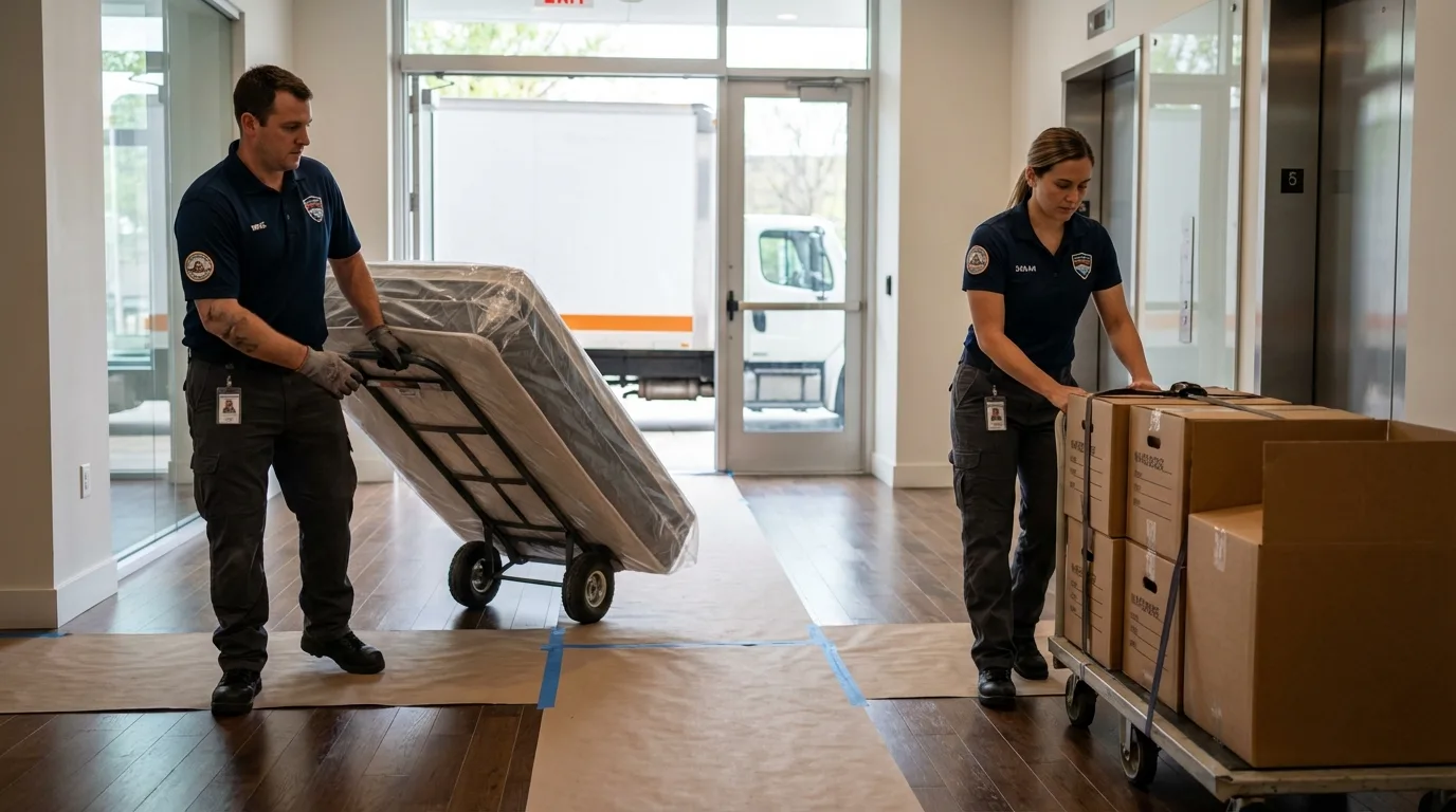 Professional apartment movers loading elevator in Hooper Bay, AK