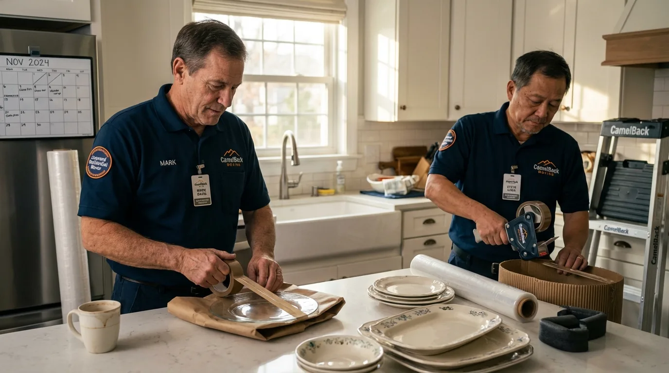 Professional crew packing kitchen dishware in Hooper Bay, AK